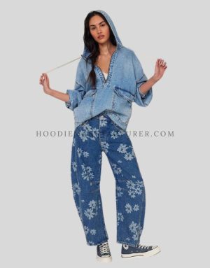 womens half zip denim hoodie supplier